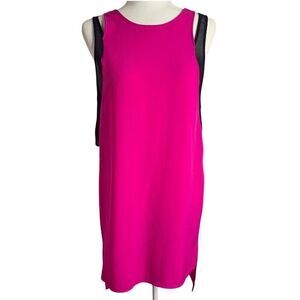 Lush High Low Mini Shift Dress M Pink Sheer Sides Low Back Sleeveless Round Neck